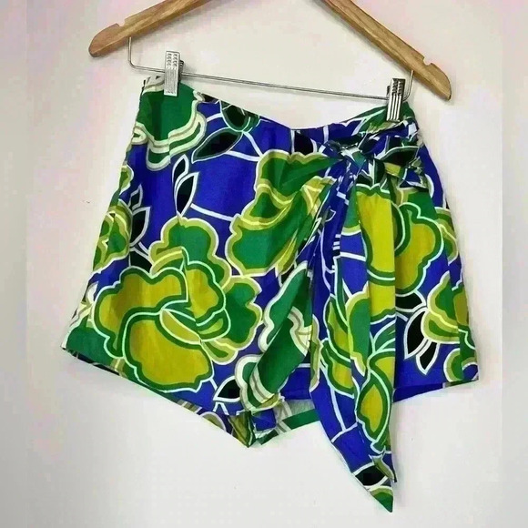 Zara Womens Blue Green Coastal Floral Wrap Euro Summer Preppy Prep Skort Medium - Picture 2 of 12